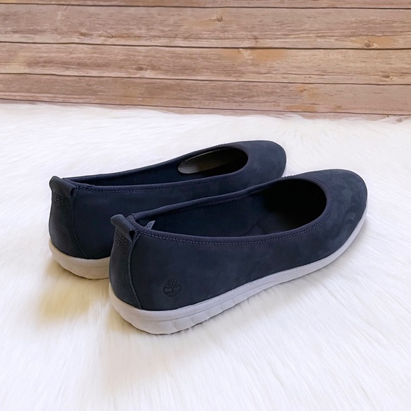 Timberland Women’s Bradstreet Ultra Bal Navy Nubuck Leather Ballerina Flats - Picture 4 of 6